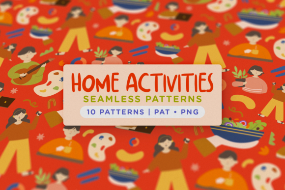 Cheer Up Your Stay-at-Home Life with Playful Home Activity Seamless Patterns
