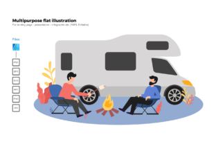 Flat Illustration Camping Van: Creative Design for Modern Projects