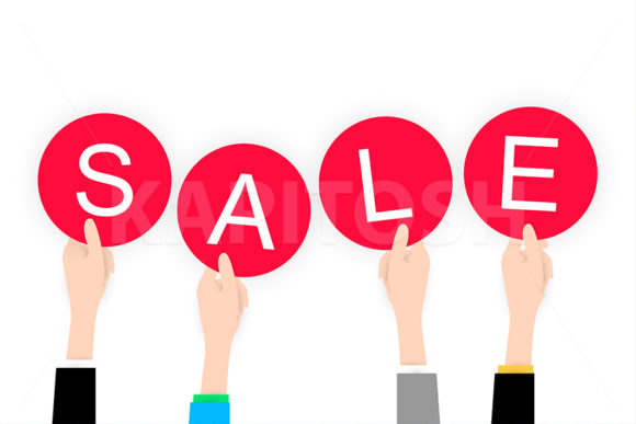 White Flat Hands Holding Sale Label